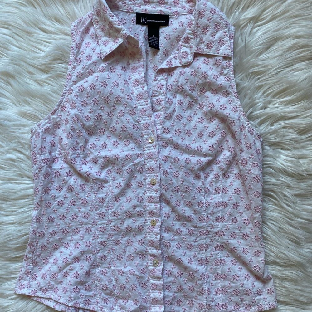 INC floral embroidered sleeveless top